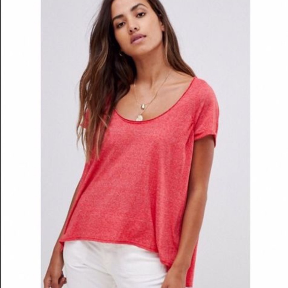 FREE PEOPLE‎ HI-LO RED TEE BOHO SWING TOP